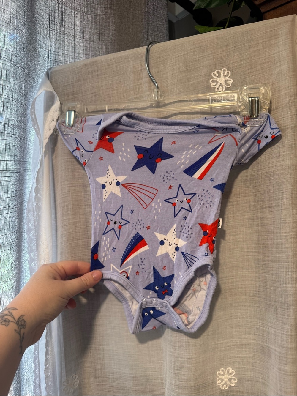 Little Sleepies Star Print Bodysuit with Red & Blue Accents